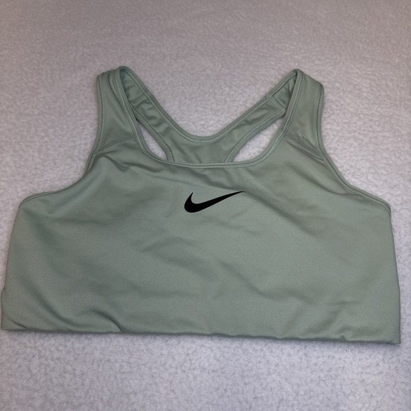 NIKE [L] Women DRI-FIT Medium Support Sports Yoga Bra-green Black Logo - Picture 1 of 6